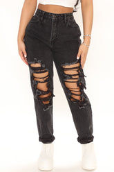 Jax Distressed High Rise Boyfriend Jeans - Black Ins Street